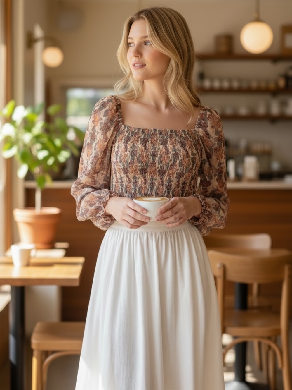 Aritzia Wilfred Saga Blouse Floral Wheat Basalt Grey Size Medium